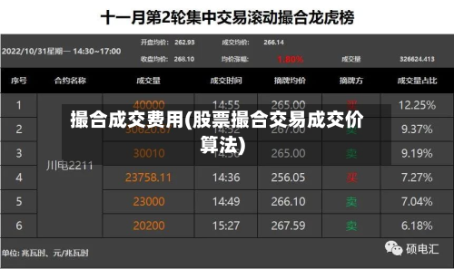 撮合成交费用(股票撮合交易成交价算法)